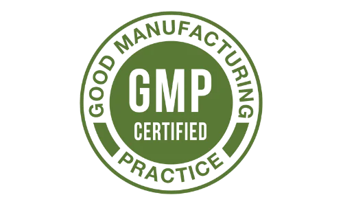 GMP Certified Practice green regulatory seal indicating adherence to high manufacturing standards for dietary supplements.