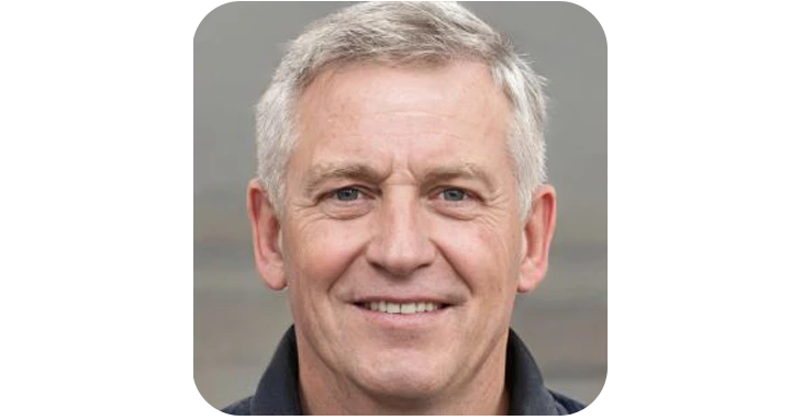Trimology senior male customer portrait featuring a smiling man with short grey hair, representing successful metabolic support and daily weight management results.